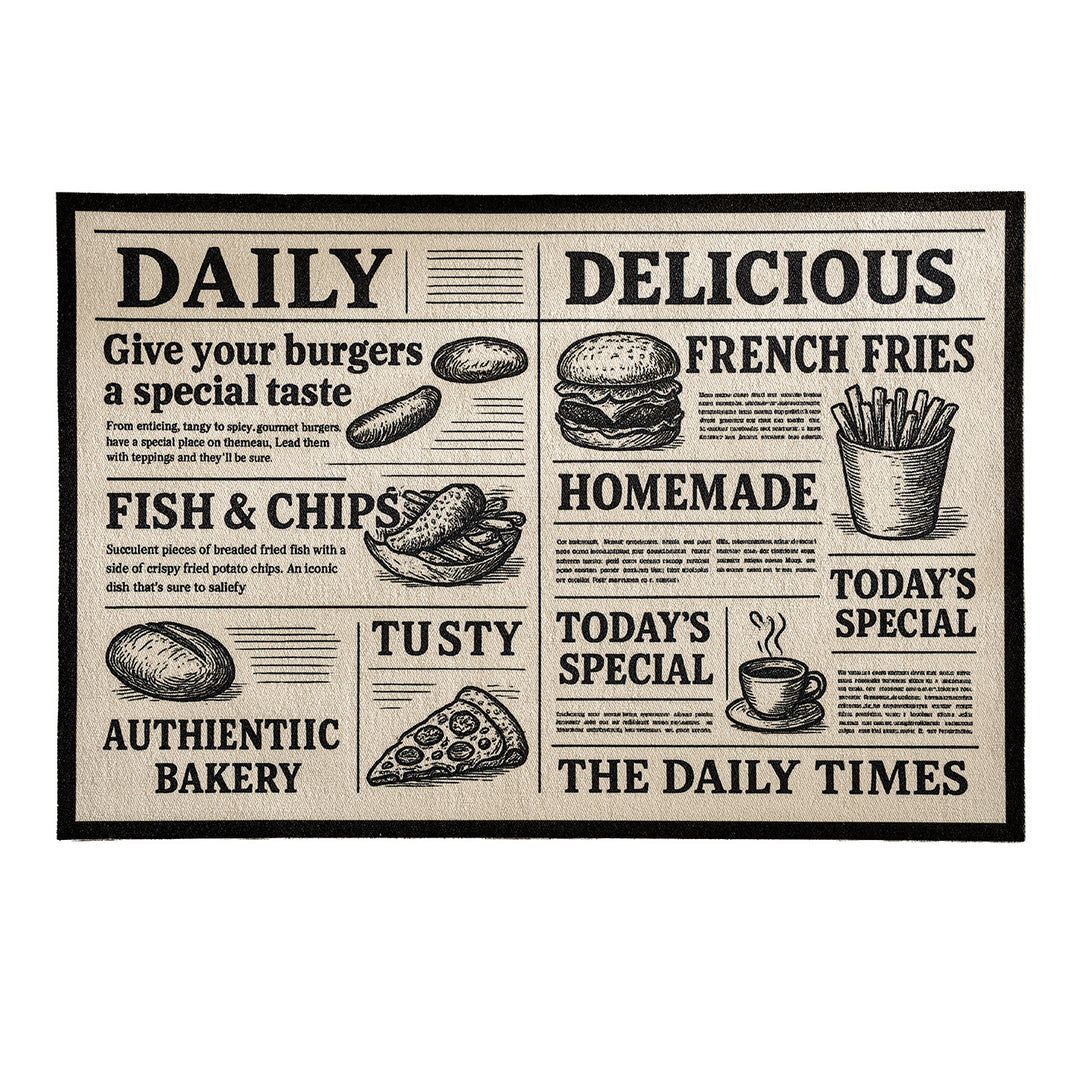 Coir doormat in newspaper layout with non-slip backing Kalsten