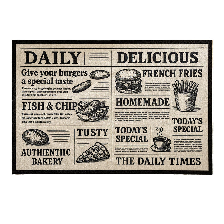 Coir doormat in newspaper layout with non-slip backing Kalsten