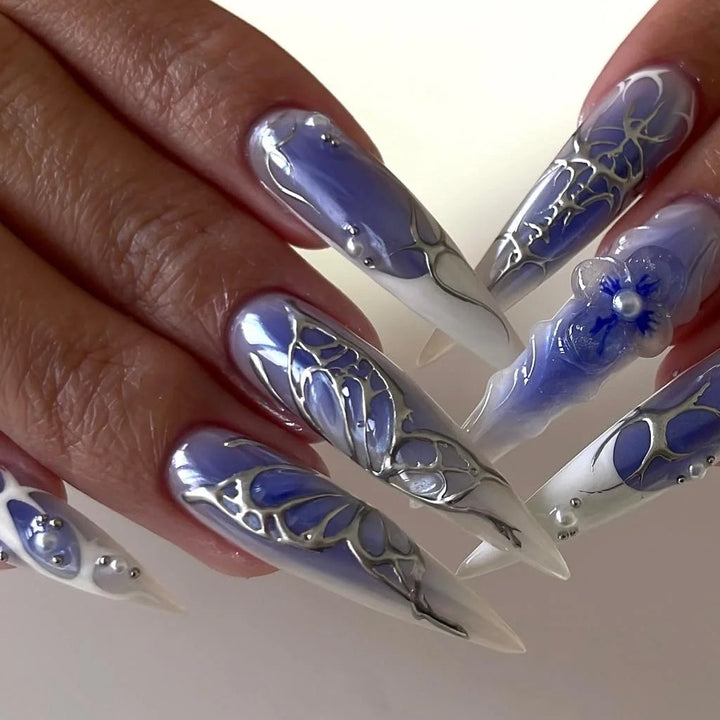Elegant Stiletto Artificial Nails with Floral Design Kalsten