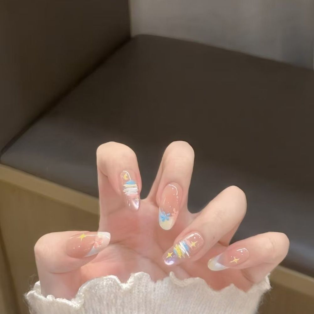 Artistic Press-On Nail Set with Whimsical Floral Patterns Kalsten