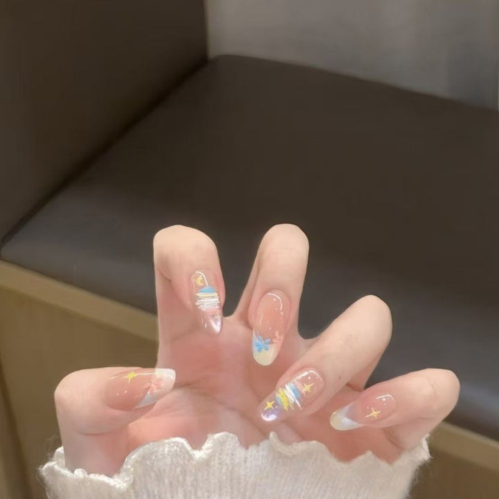 Artistic Press-On Nail Set with Whimsical Floral Patterns Kalsten