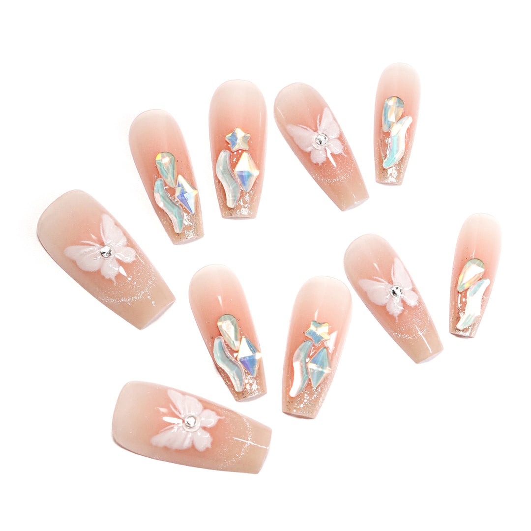 Artful Nail Extensions with Delicate Flower Design Kalsten