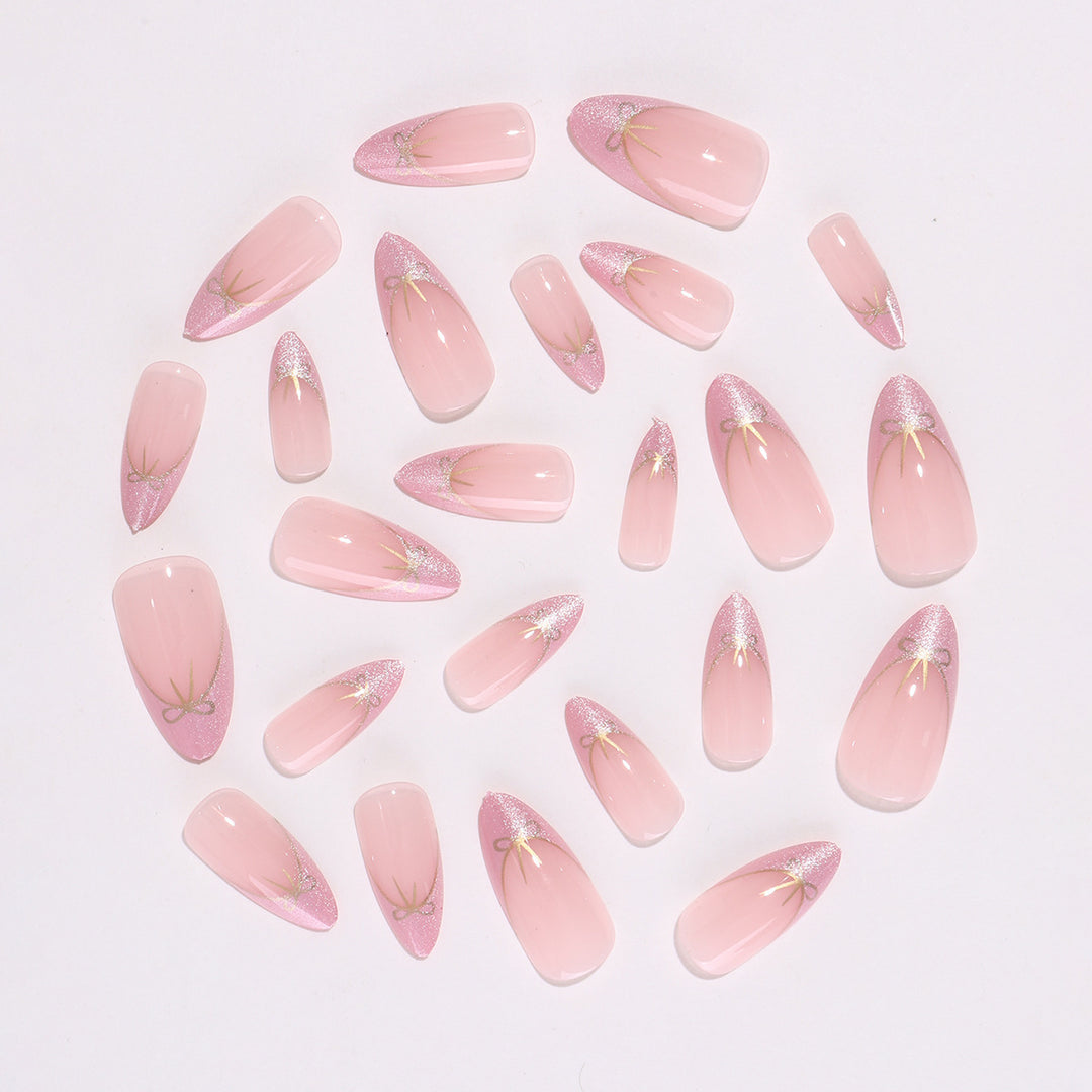 Artificial nail set with shimmering tips and elegant bows Kalsten