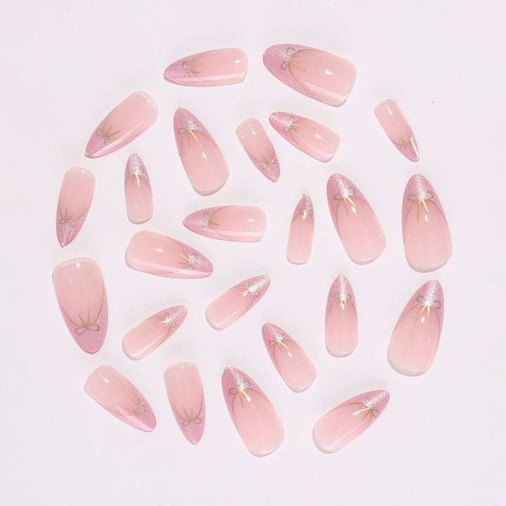 Artificial nail set with shimmering tips and elegant bows Kalsten