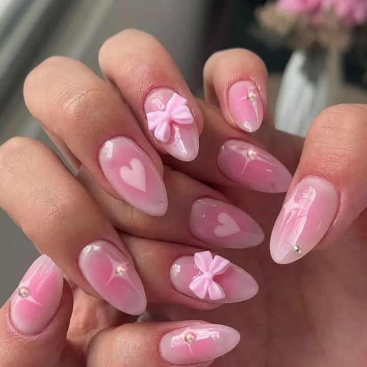 Artistic Heart and Bow Detail Press-On Nails Kalsten
