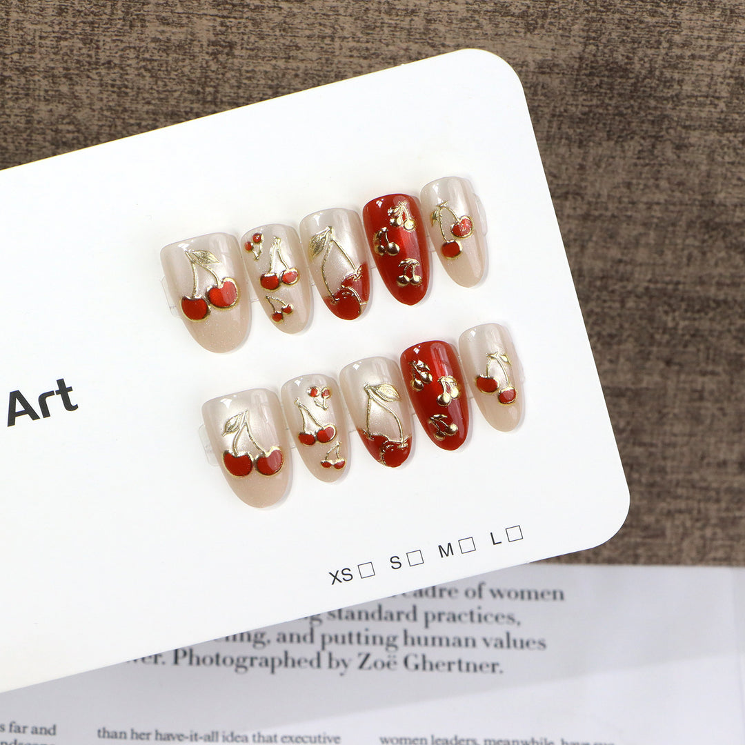Artistic Cherry-Themed Press-On Nail Set Kalsten