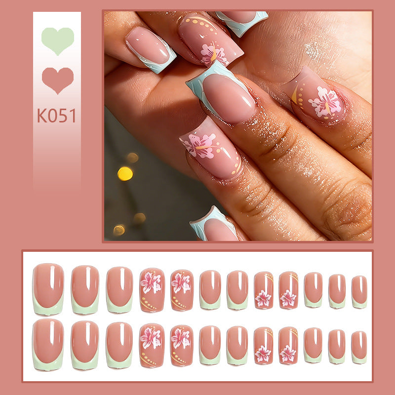Artificial nails with floral design and glitter details Kalsten