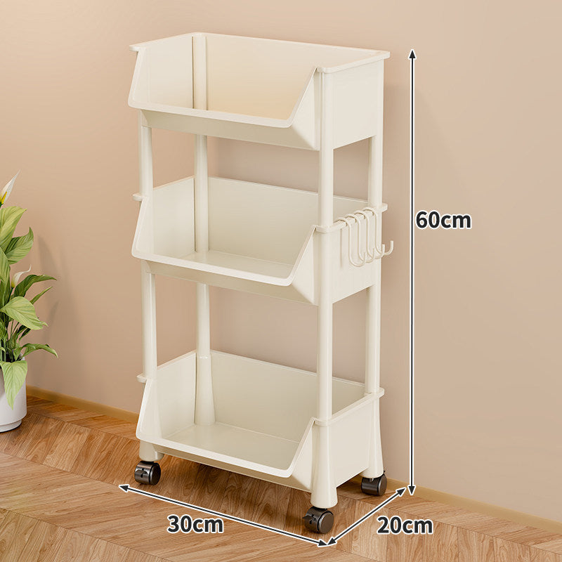 Slim Vertical Multi-Tier Rolling Storage Cart with Tilted Open Bins and Swivel Casters