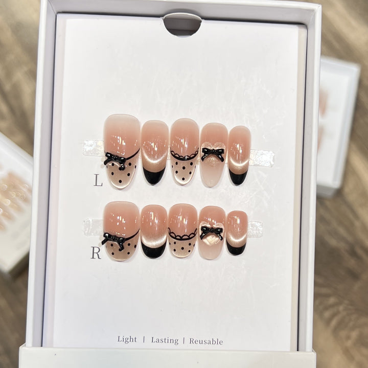 Elegant Reusable Press-On Nail Art Set with Charming Bow Accents Kalsten