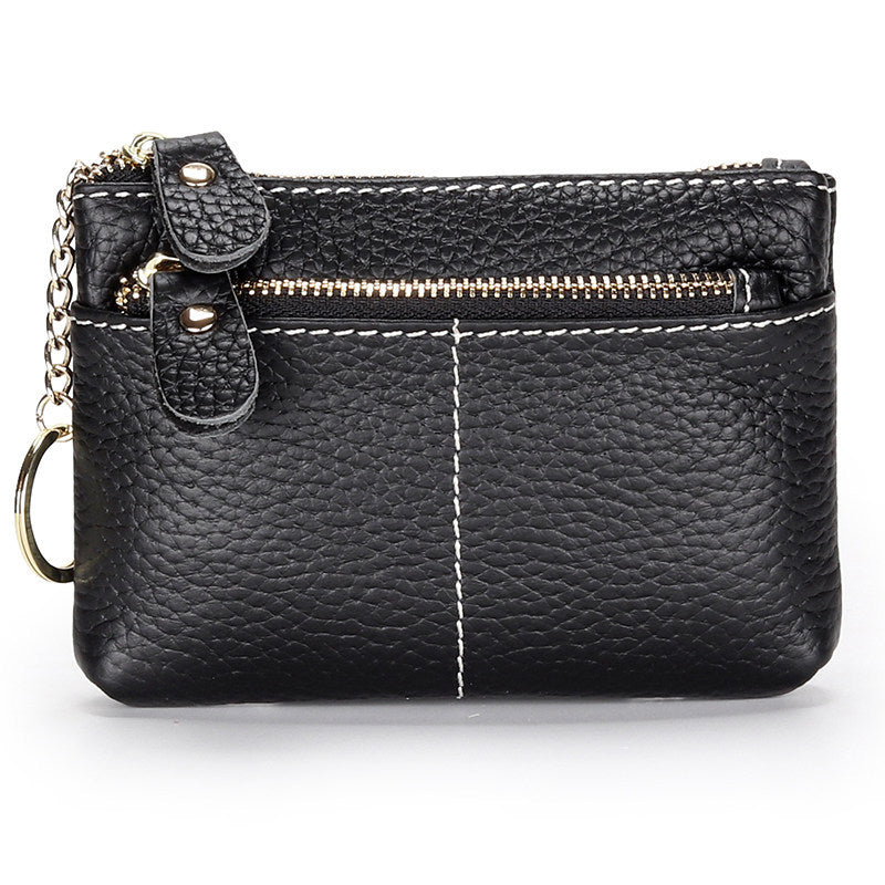 Premium Double Zip Leather Coin Pouch