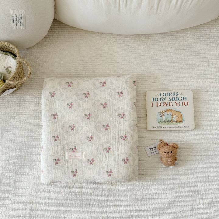 Unisex Muslin Blanket with delicate floral design and elegant ruffles Kalsten