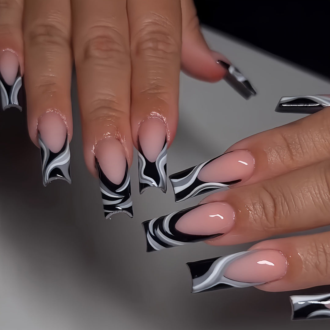 Artistic Press-On Nail Extensions with Marble Design Kalsten