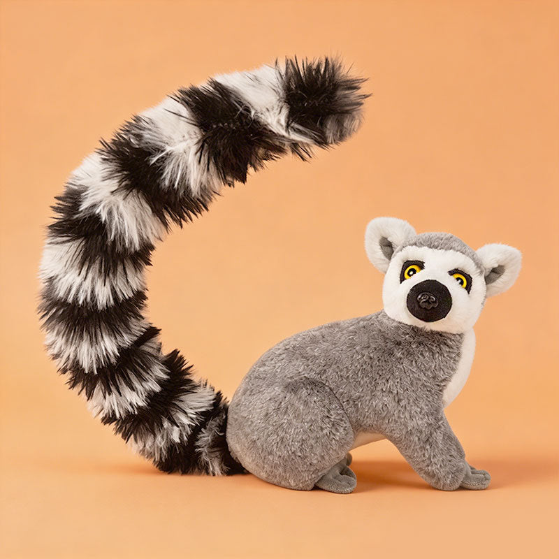 Realistic Ring-Tailed Lemur Plush Sitting Collectible with Extra-Long Striped Tail and Soft Faux-Fur Kalsten