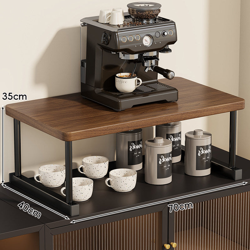 Two-Tier Countertop Coffee Station Shelf Riser with Walnut Top and Metal Frame