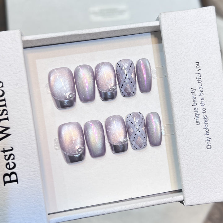Elegant Press-On Nail Art Set with Iridescent Finish Kalsten