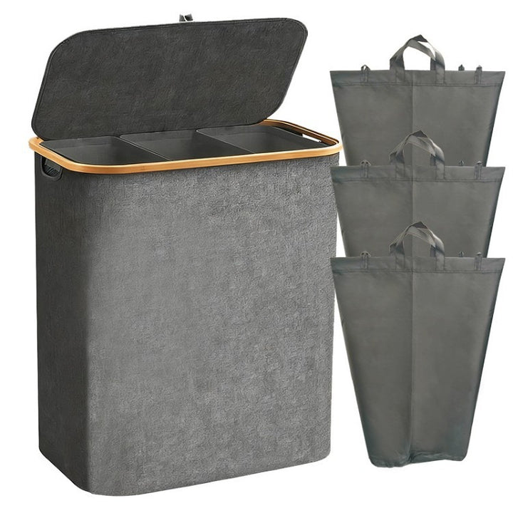 Laundry separation system with bamboo lid and multiple compartments Kalsten