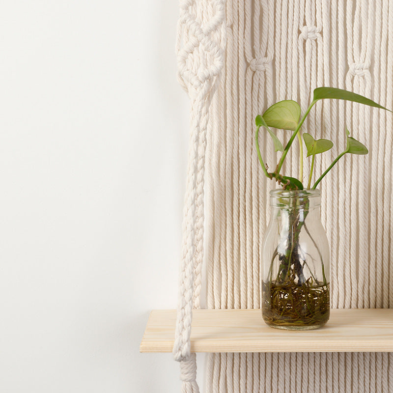Macramé Wall Shelf with Integrated Plant Holder Kalsten