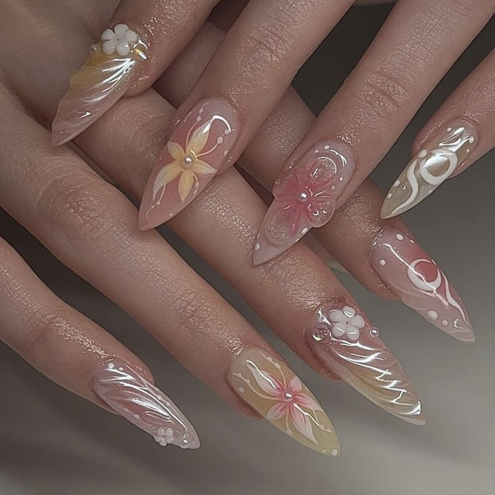 Artful Nail Extensions with Floral and Elegant Design Kalsten