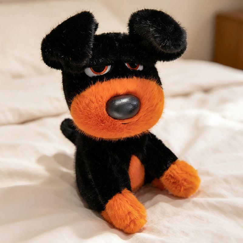 Sitting Character Plush Dog with Contrasting Faux-Fur Muzzle and Half-Lidded Expression Kalsten