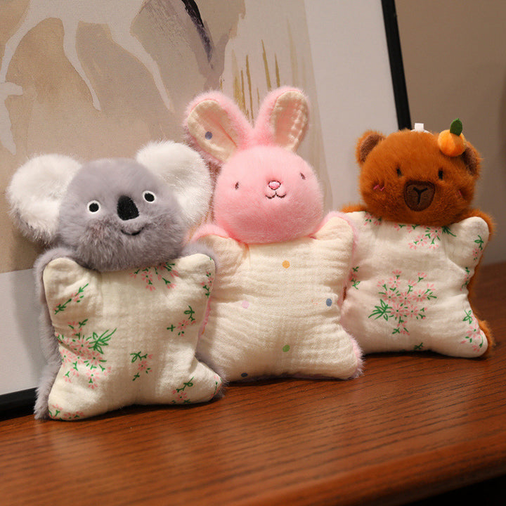 Plush Bunny Muslin Comforter with Faux-Fur Head, Star-Shaped Cuddle Pillow & Hanging Loop Kalsten