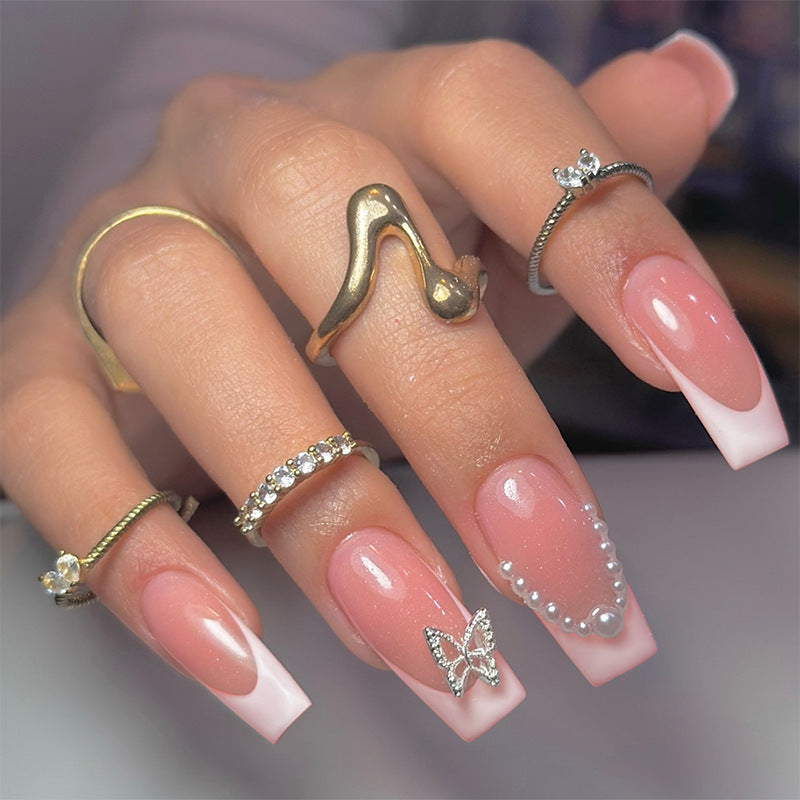 Artistic Press-On Nail Art Set with Butterfly and Gem Accents kalsten