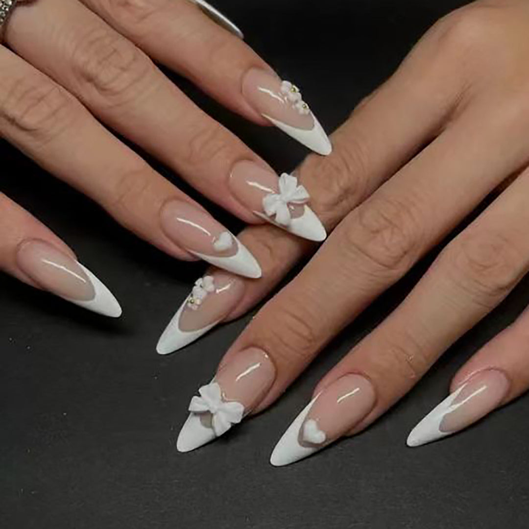 Elegant Stiletto Press-On Nails with Floral Accents Kalsten
