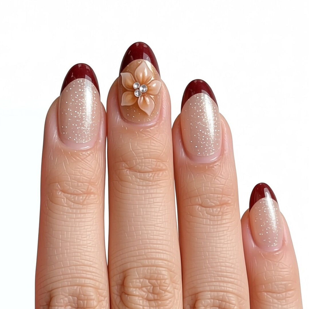 Decorative Press-On Nail Set with Floral Accents Kalsten 1787225159