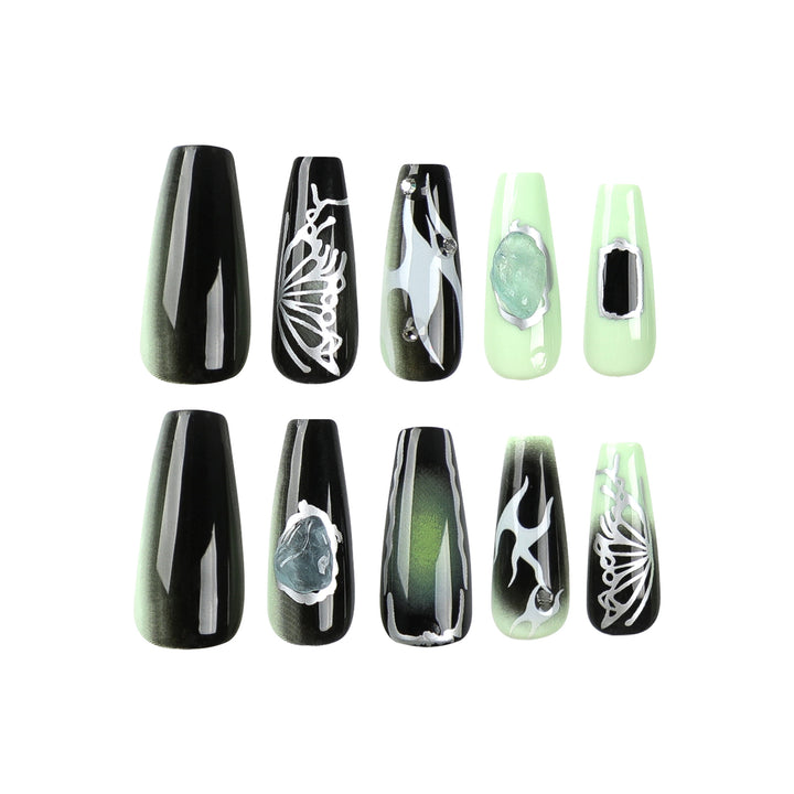 Artful Nail Extensions with Unique Glitter Accents Kalsten