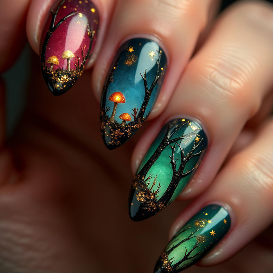 Creative Art Nails with Fascinating Forest and Mushroom Designs Kalsten