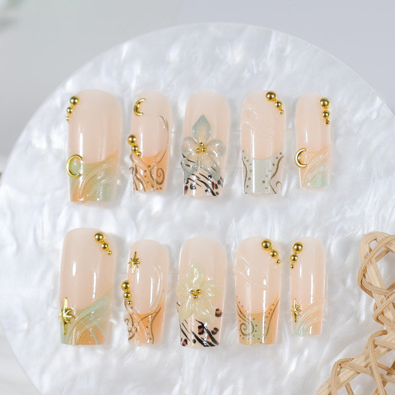Art nail set with elegant floral and geometric accents Kalsten