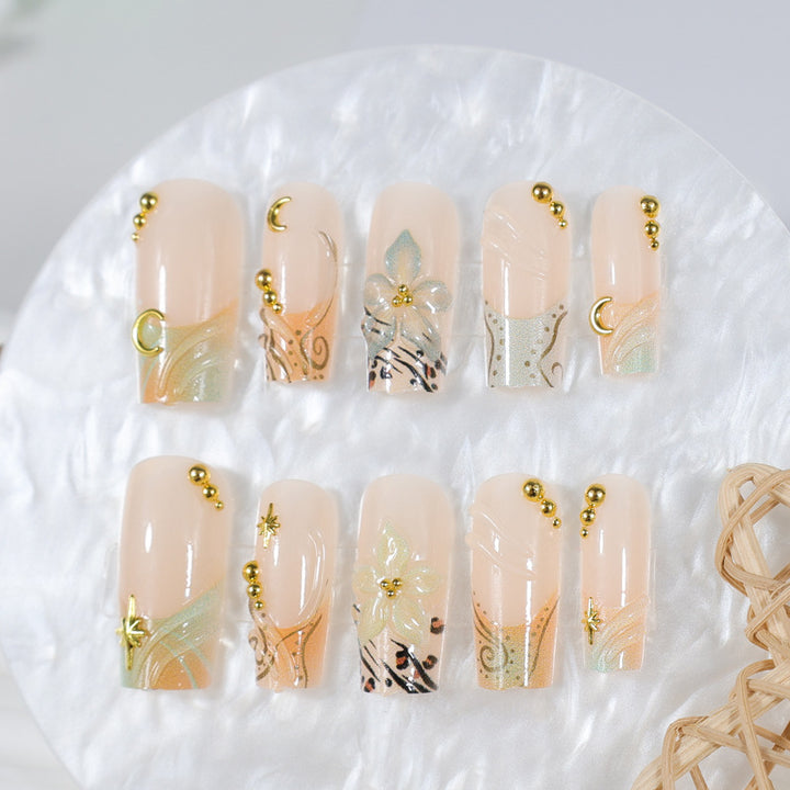 Art nail set with elegant floral and geometric accents Kalsten
