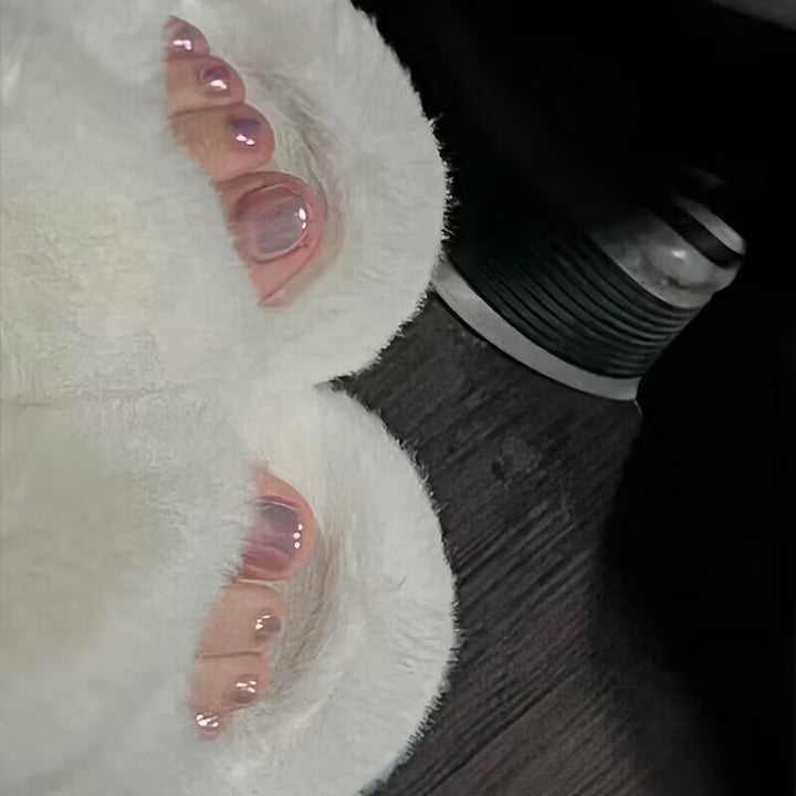 Plush Faux Fur Open-Toe Slippers Kalsten