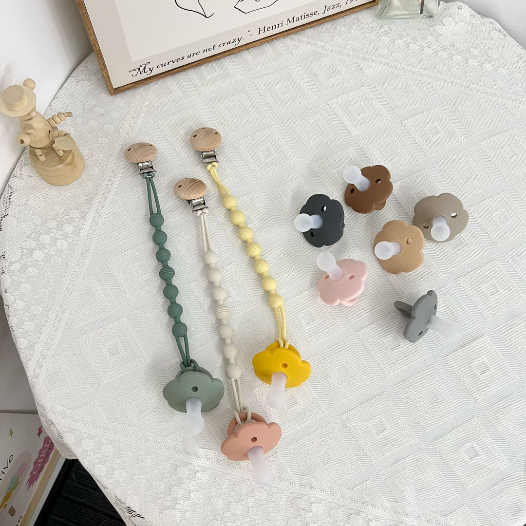 Silicone Beaded Pacifier Clip with Wooden Holder