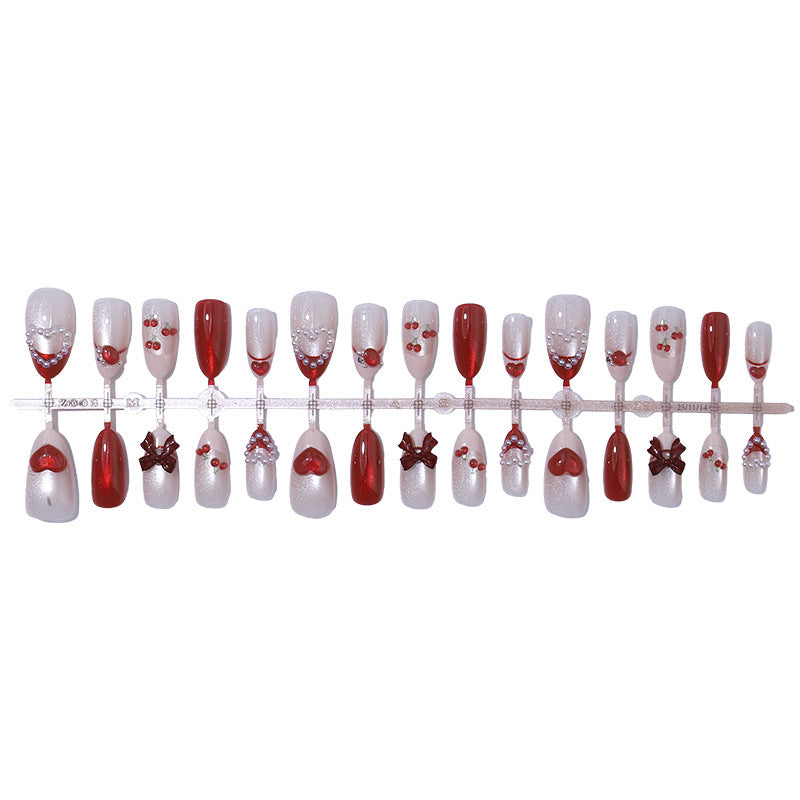 Decorative Press-On Nail Art Set with Heart and Bow Accents kalsten