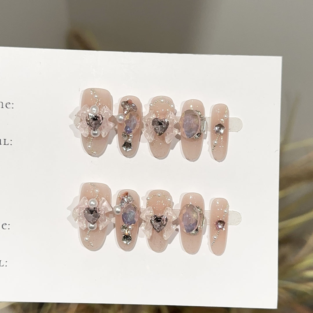 Elegant Jewel-Embellished Press-On Nail Set