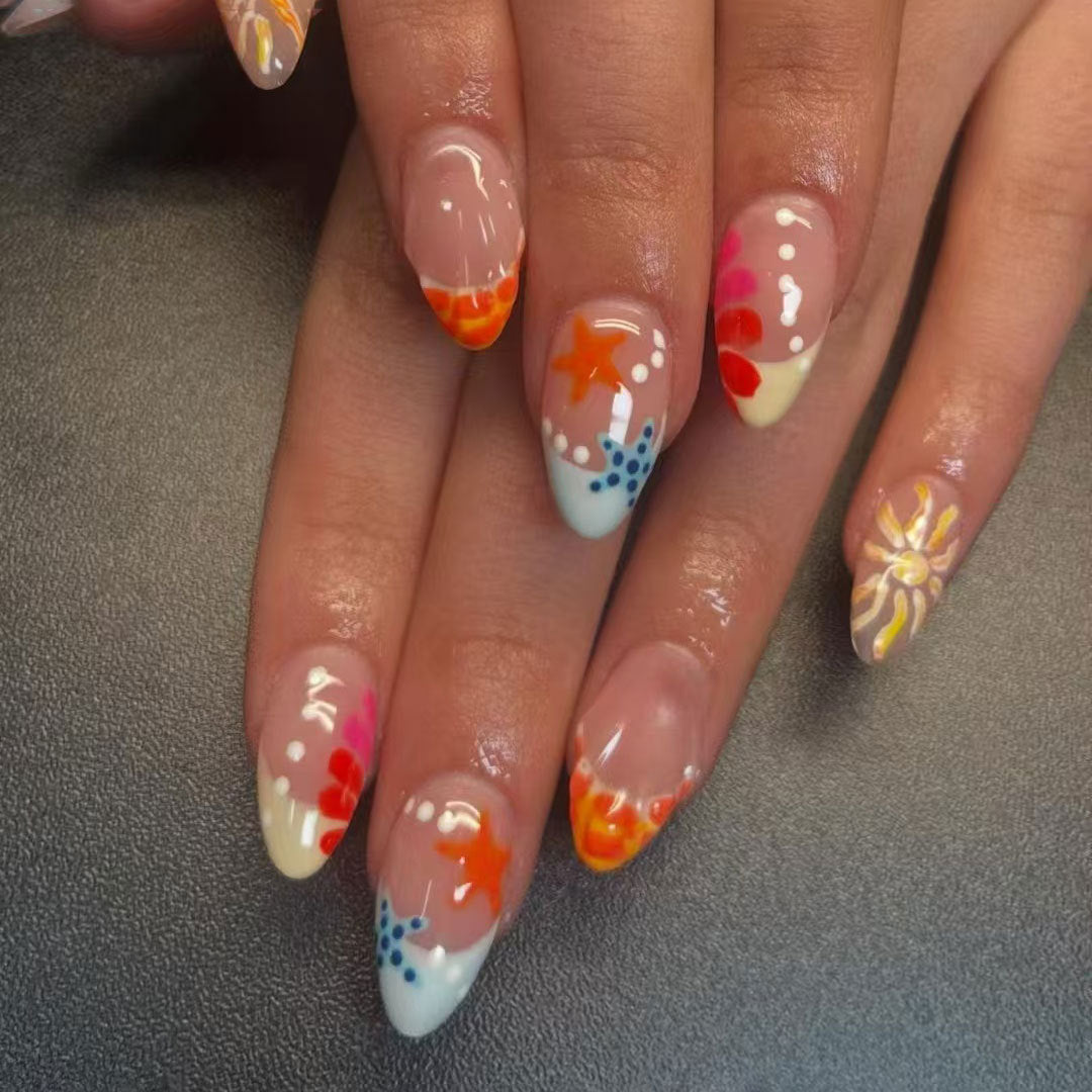 Artistic Summer-Themed Acrylic Nail Art Set