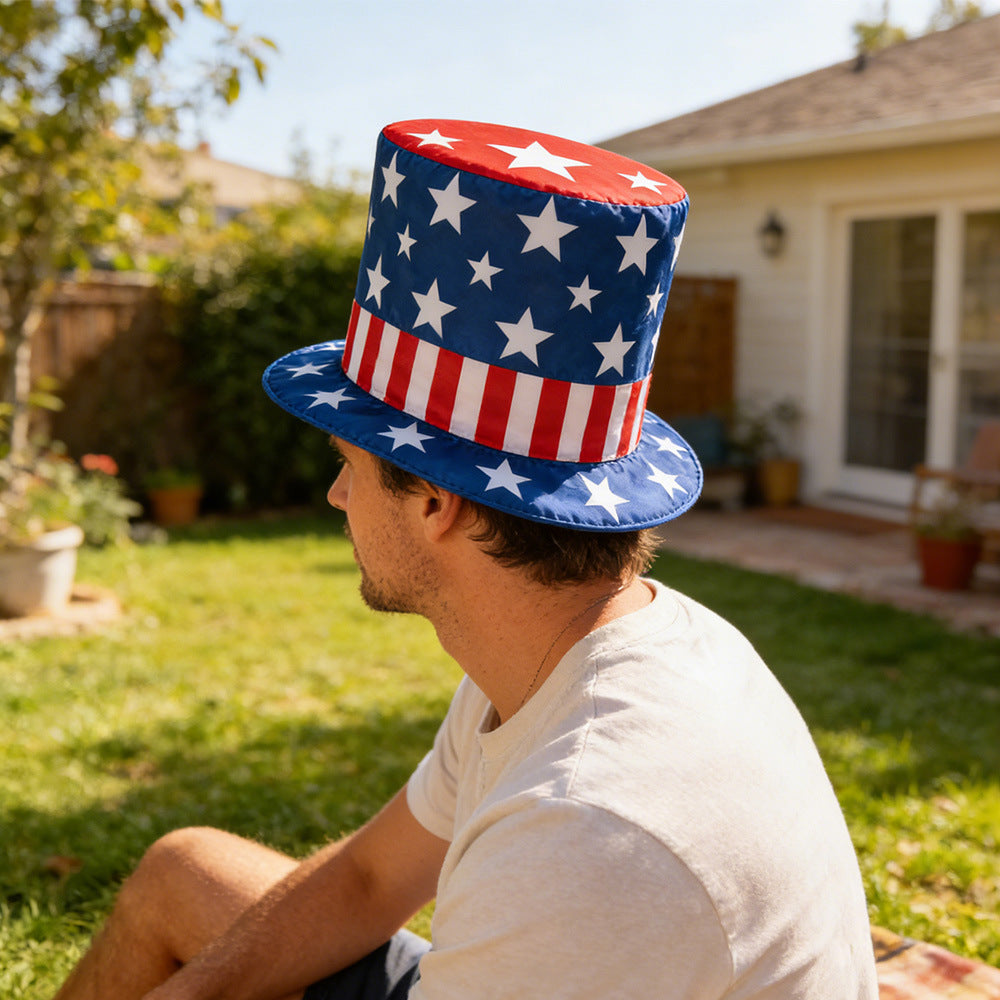 Unisex nan patriotic top hat with stars and stripes pattern made of satin Kalsten