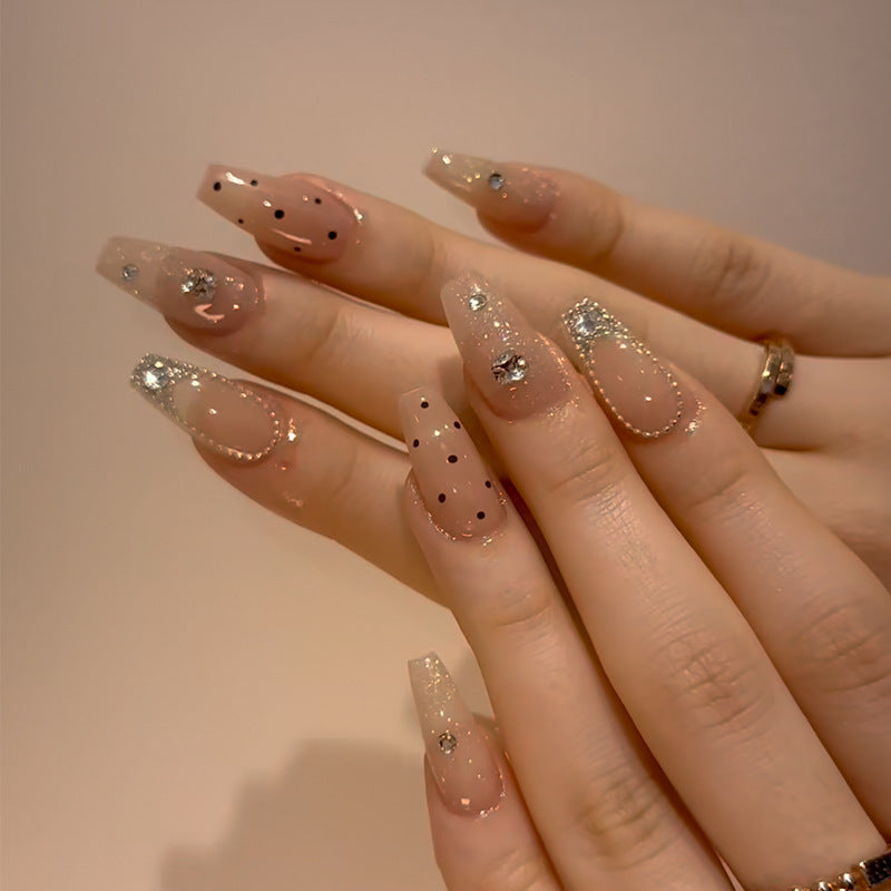Decorative Long Stiletto Press-On Nail Art with Rhinestone Accents Kalsten