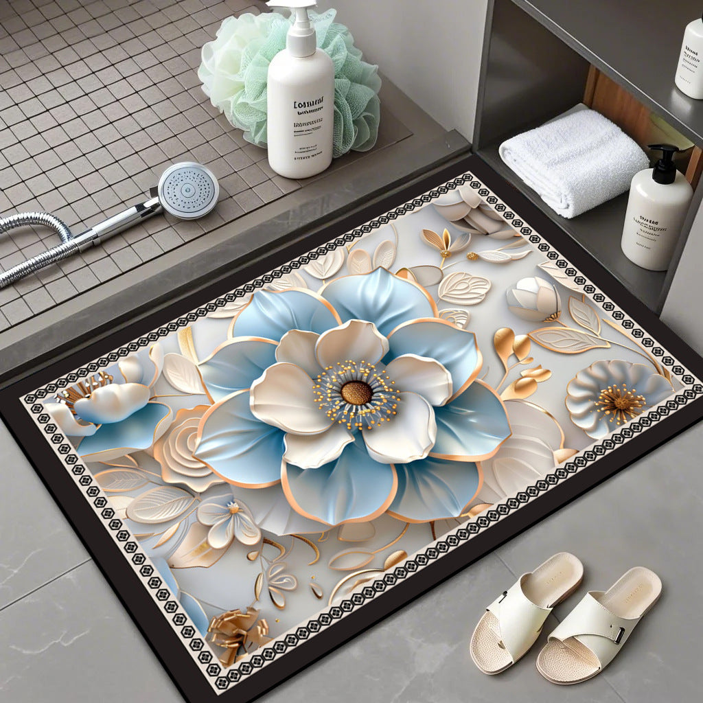 Floral Patterned Memory Foam Bath Mat Kalsten