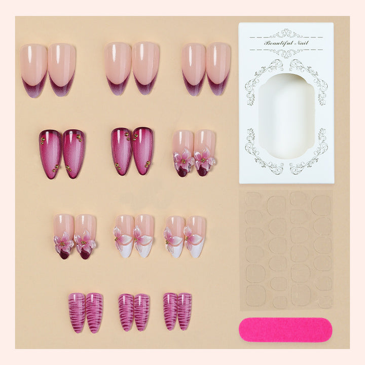 Premium Artistic Press-On Nail Set with Floral and Ombre Design Kalsten