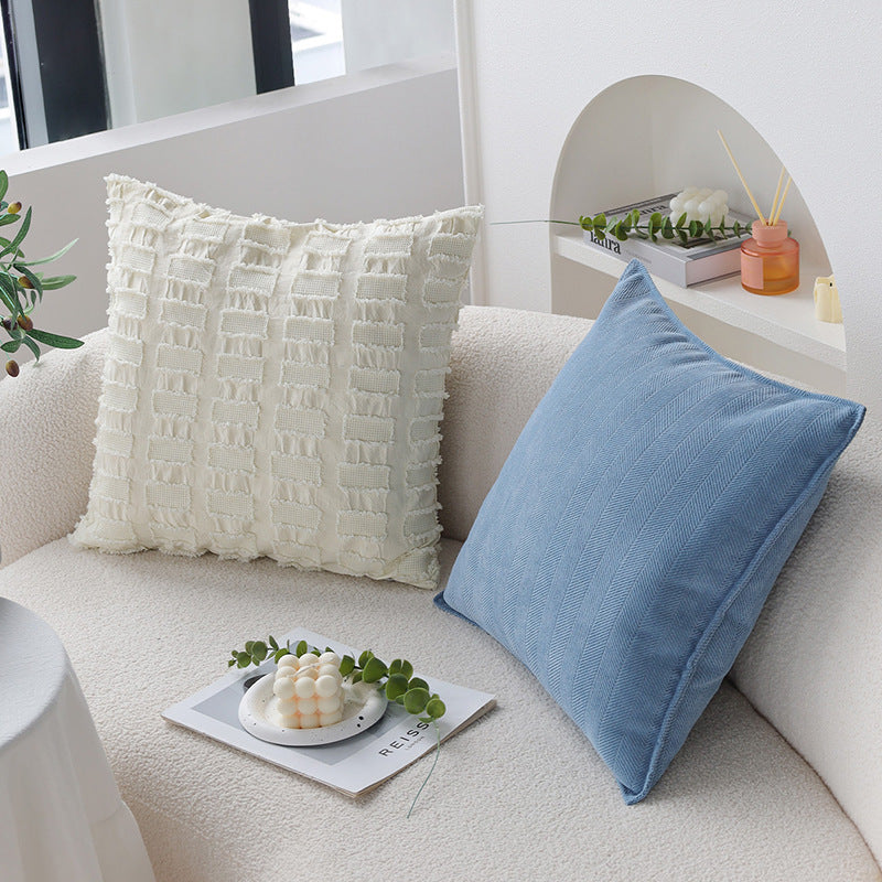 Square pillowcase with woven rectangular relief and frayed texture Kalsten
