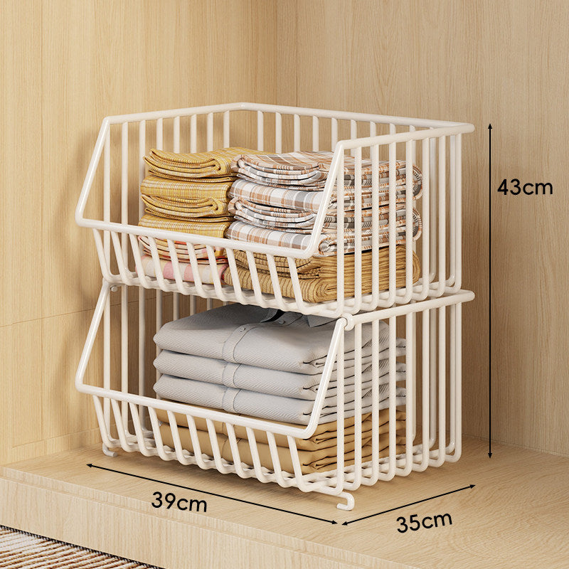 Three-Tier Stackable Wire Closet Basket Organizer