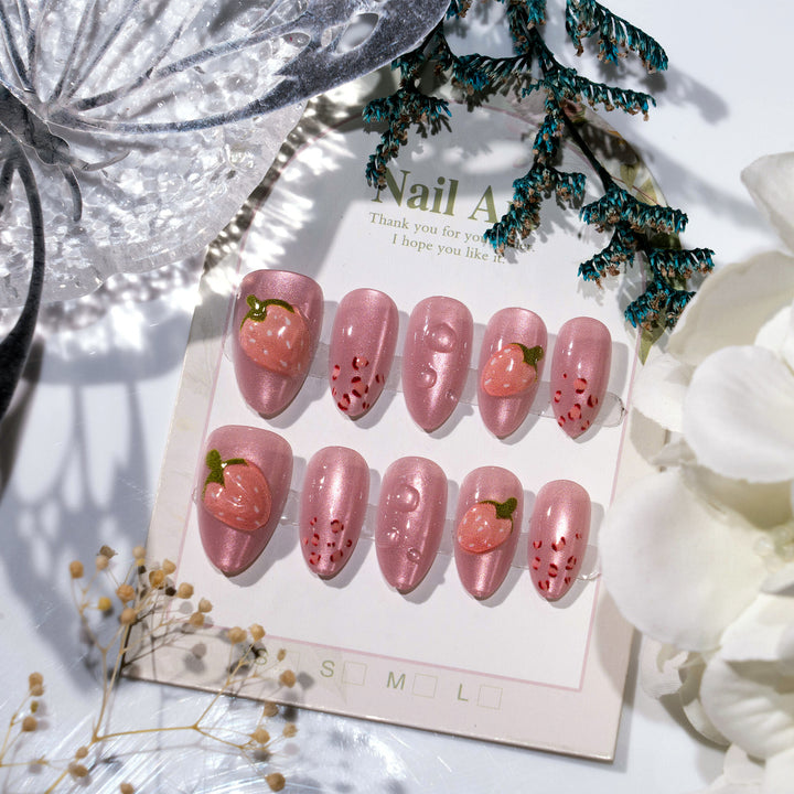Artistic Strawberry-Inspired Press-On Nail Art Kalsten