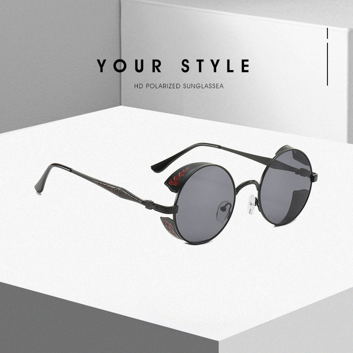 Ladies round sunglasses with luxurious gold frame and decorative elements Kalsten