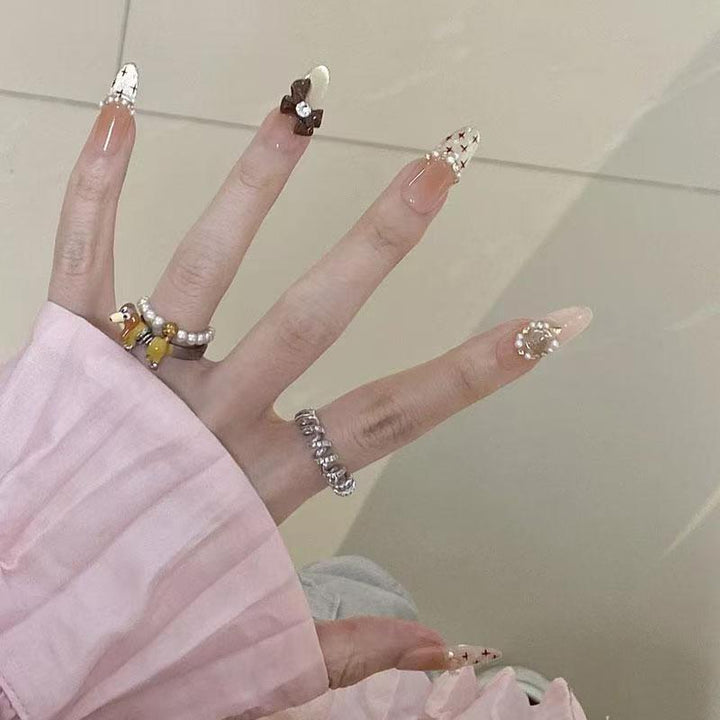 Artistic Stiletto Press-On Nail Set with Floral Embellishments Kalsten