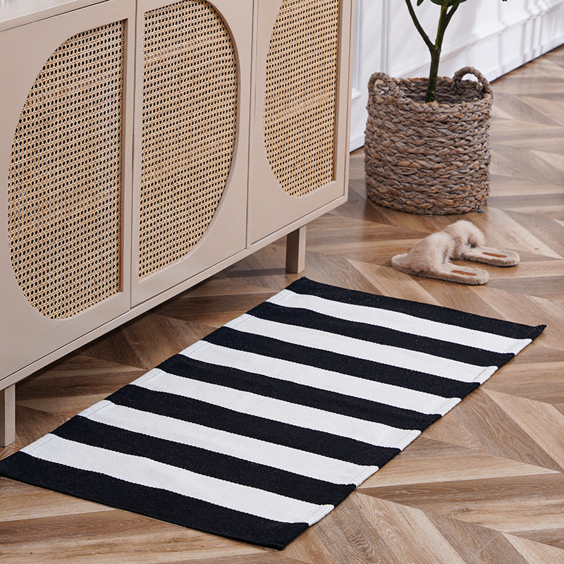Flat-woven runner rug with check pattern and decorative border stripe Kalsten