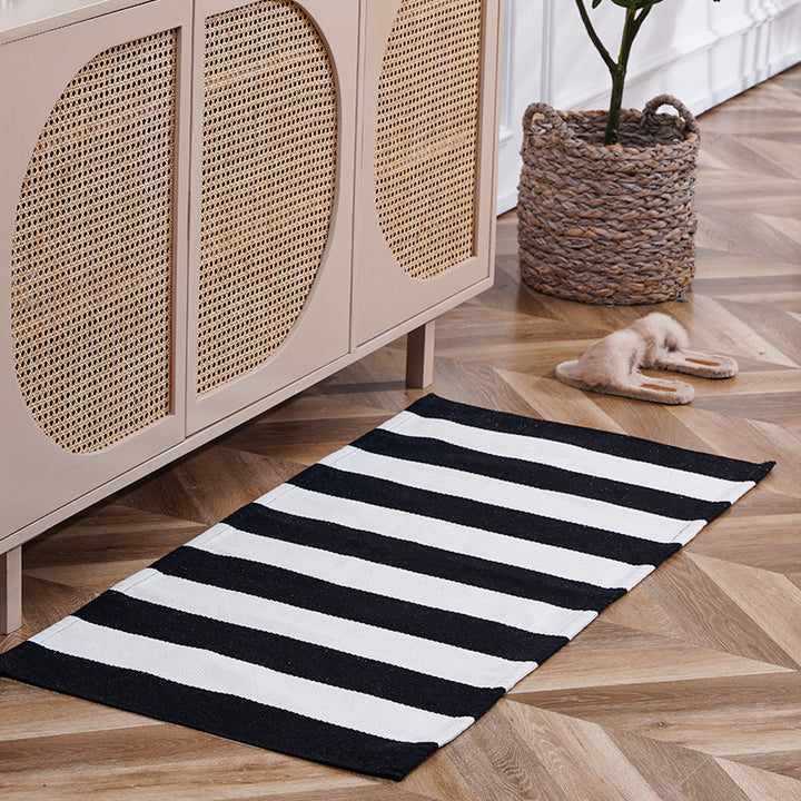 Flat-woven runner rug with check pattern and decorative border stripe Kalsten