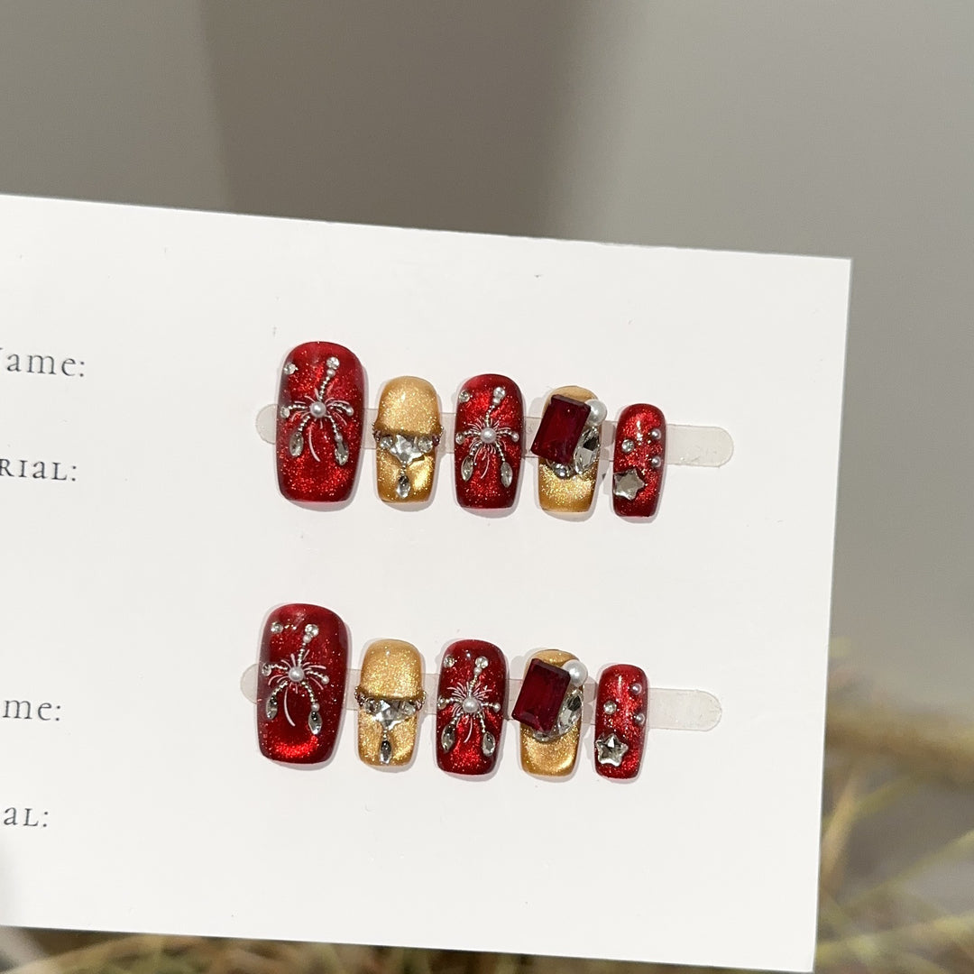 Themed Press-On Nail Art Set with Spider Accents