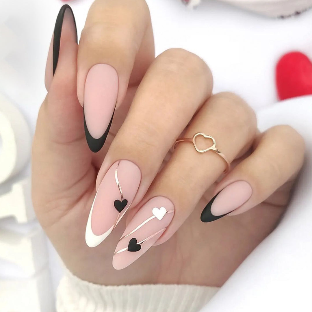 Elegant Heart-Themed Acrylic Nail Art Extensions Kalsten