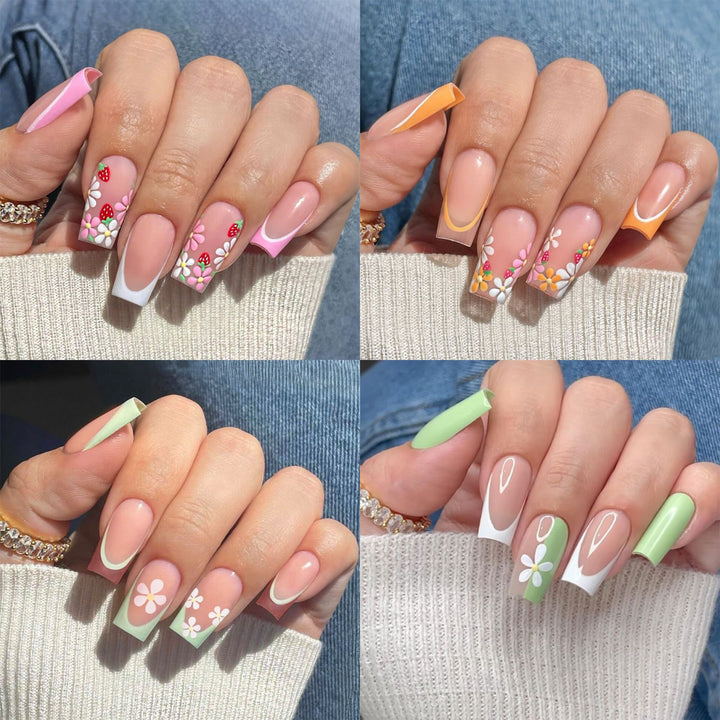 Decorative Floral Press-On Nail Art Set with 3D Flower Accents kalsten